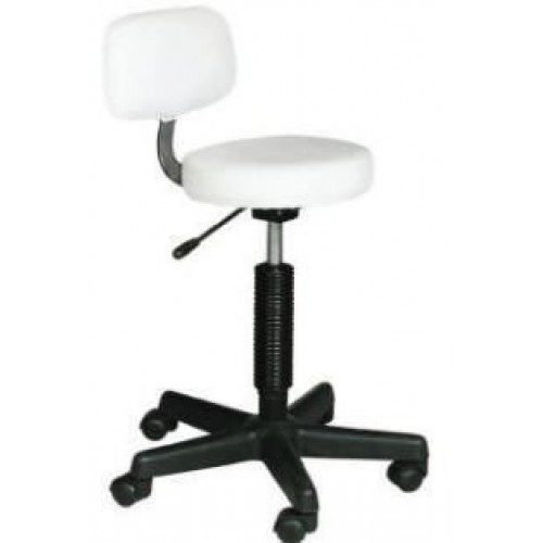 7083 White Facial, Manicure or Treatment Stool With Backrest